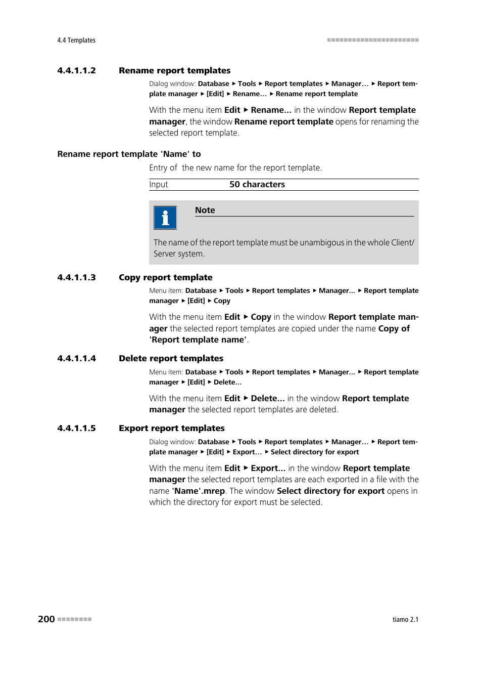 2 rename report templates, 3 copy report template, 4 delete report templates | 5 export report templates | Metrohm tiamo 2.1 Manual User Manual | Page 214 / 1532