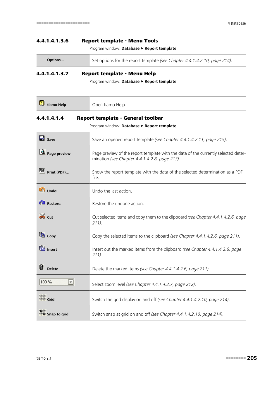 6 report template - menu tools, 7 report template - menu help, 4 report template - general toolbar | General toolbar, Tools, Help | Metrohm tiamo 2.1 Manual User Manual | Page 219 / 1532