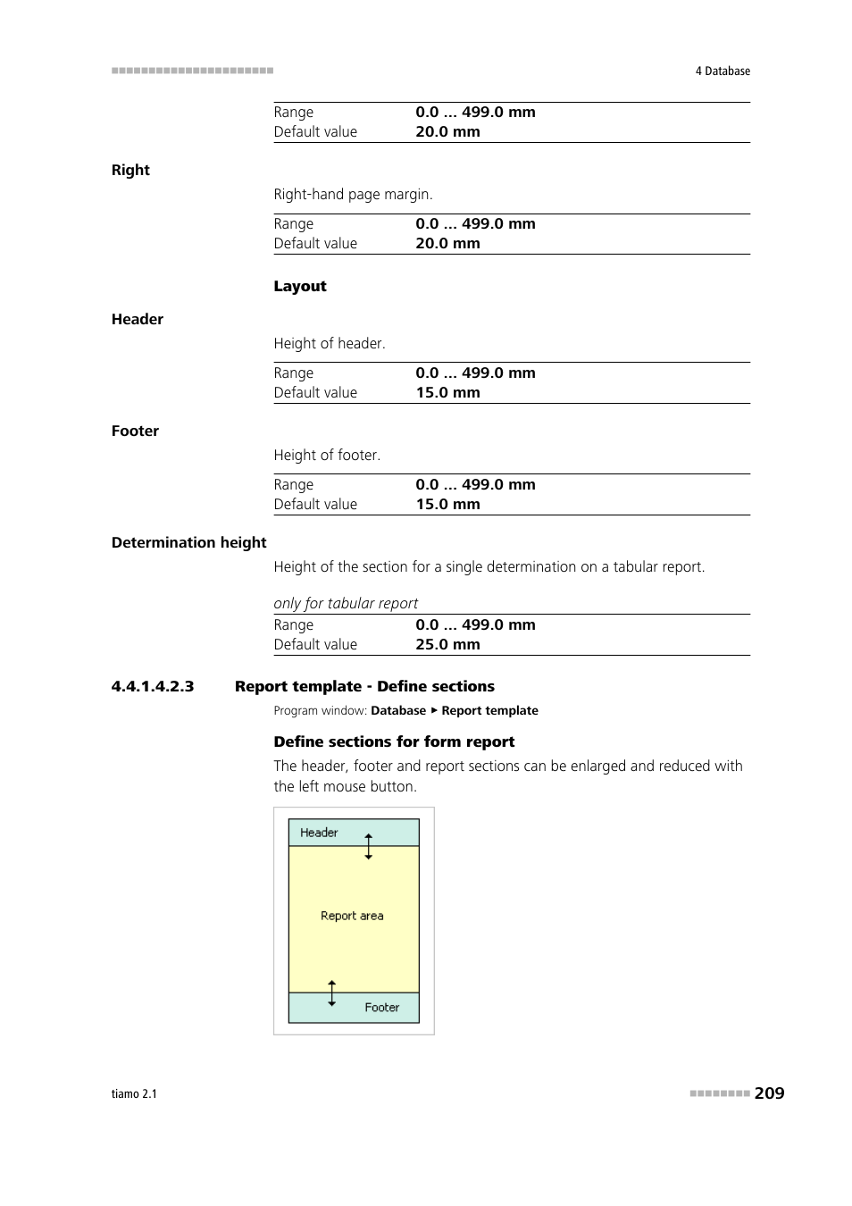 3 report template - define sections, Main window, Define sections in main window | Metrohm tiamo 2.1 Manual User Manual | Page 223 / 1532