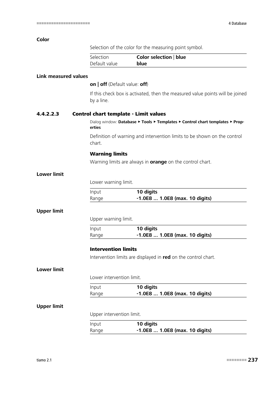 3 control chart template - limit values, Limits | Metrohm tiamo 2.1 Manual User Manual | Page 251 / 1532