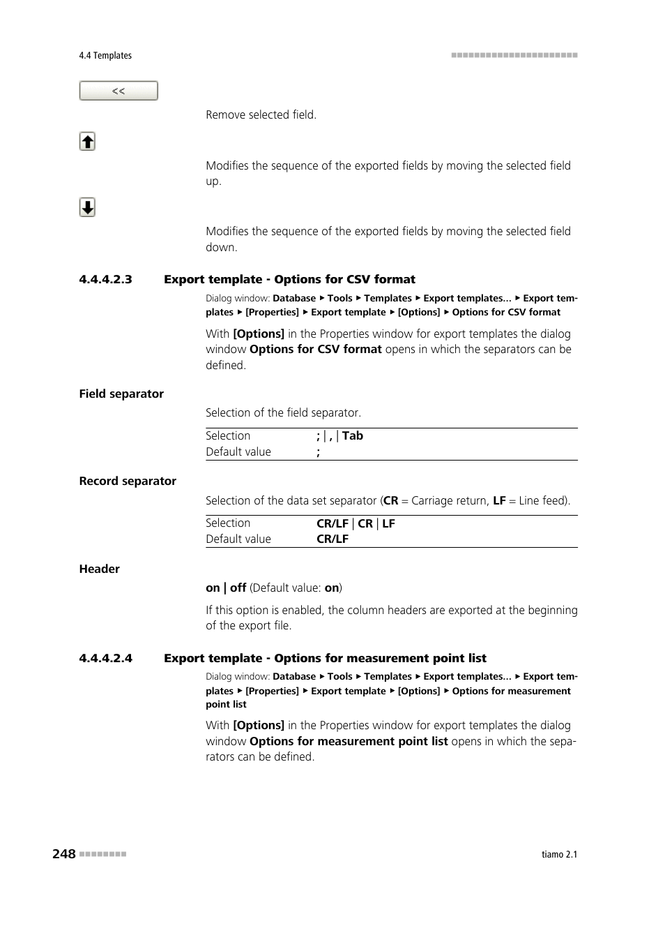 3 export template - options for csv format | Metrohm tiamo 2.1 Manual User Manual | Page 262 / 1532