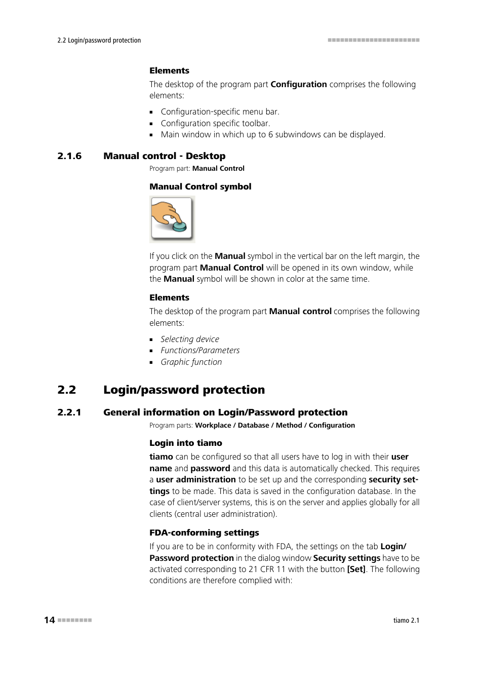 6 manual control - desktop, 2 login/password protection, 1 general information on login/password protection | Manual control - desktop, Login/password protection, General information on login/password protection, Manual control - desktop 7, Manual | Metrohm tiamo 2.1 Manual User Manual | Page 28 / 1532