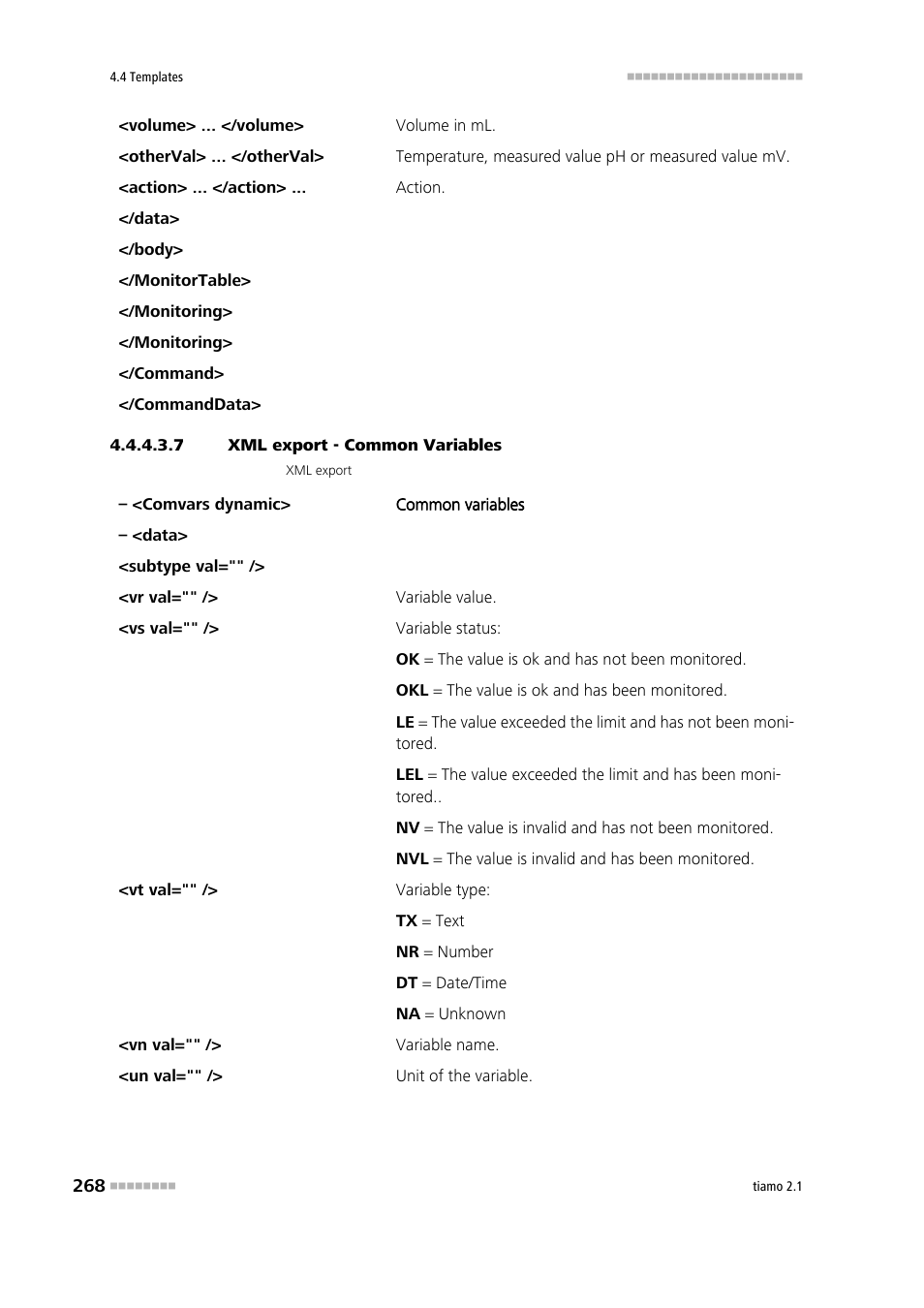 7 xml export - common variables | Metrohm tiamo 2.1 Manual User Manual | Page 282 / 1532