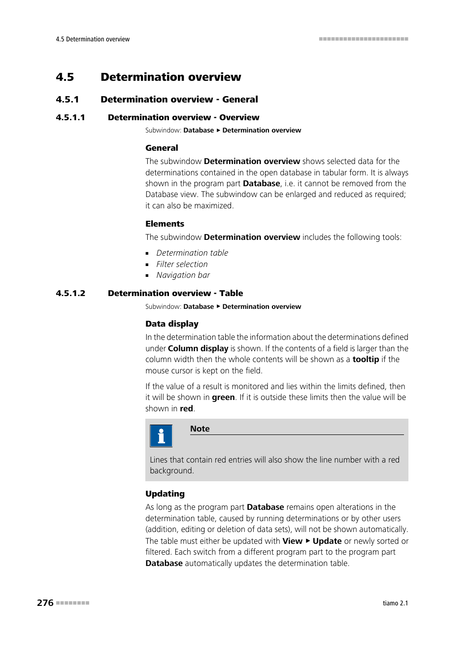 5 determination overview, 1 determination overview - general, 1 determination overview - overview | 2 determination overview - table, Determination overview, Determination overview - general | Metrohm tiamo 2.1 Manual User Manual | Page 290 / 1532