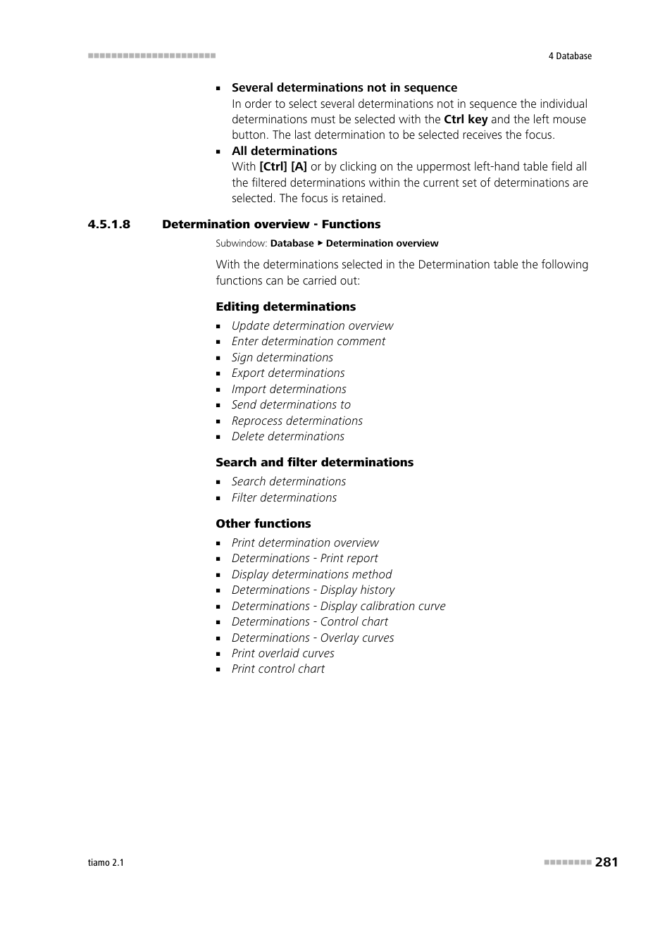 8 determination overview - functions, Overview of functions | Metrohm tiamo 2.1 Manual User Manual | Page 295 / 1532