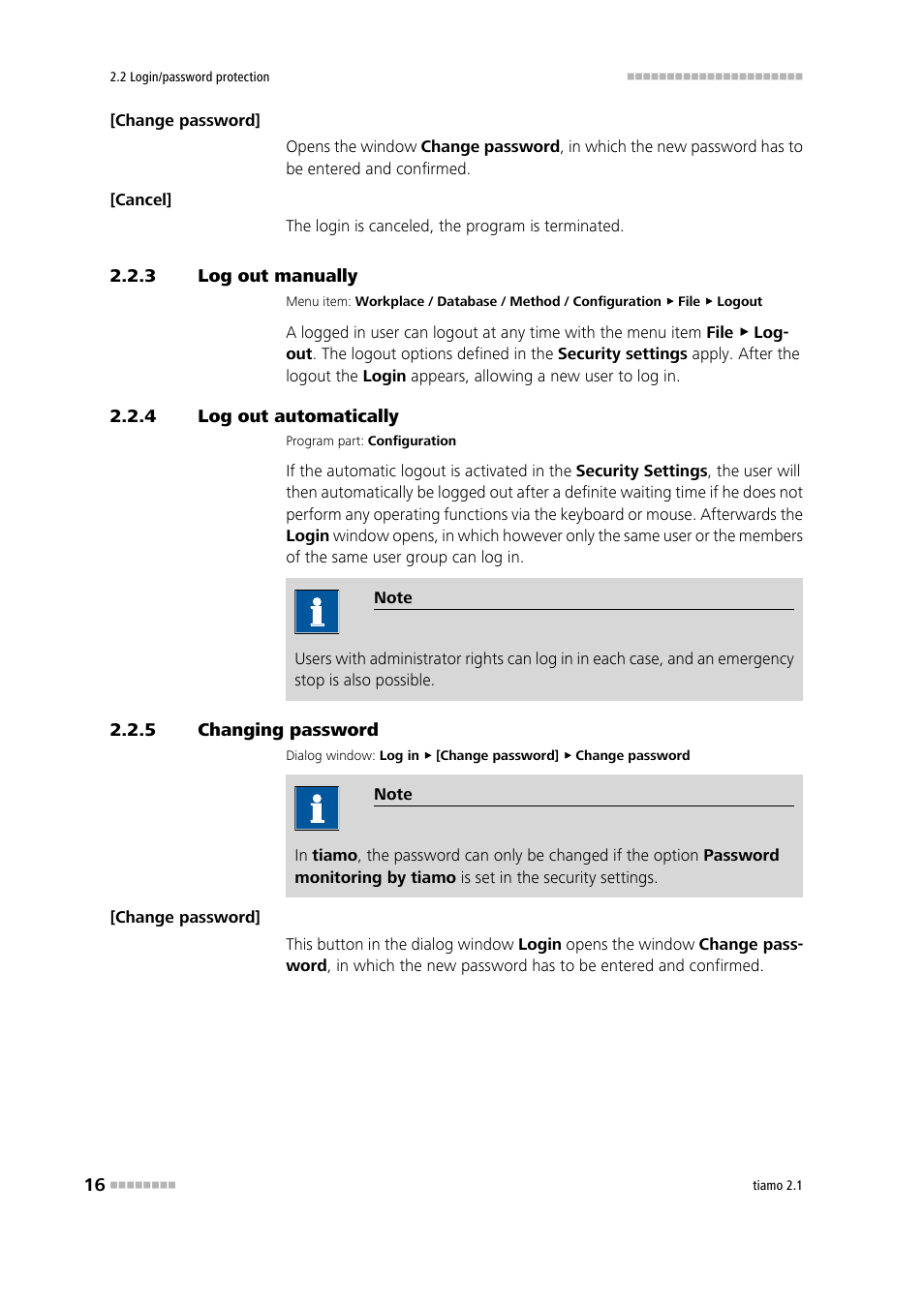 3 log out manually, 4 log out automatically, 5 changing password | Log out manually, Log out automatically, Changing password, Manual logout, Automatic logout, Change password | Metrohm tiamo 2.1 Manual User Manual | Page 30 / 1532