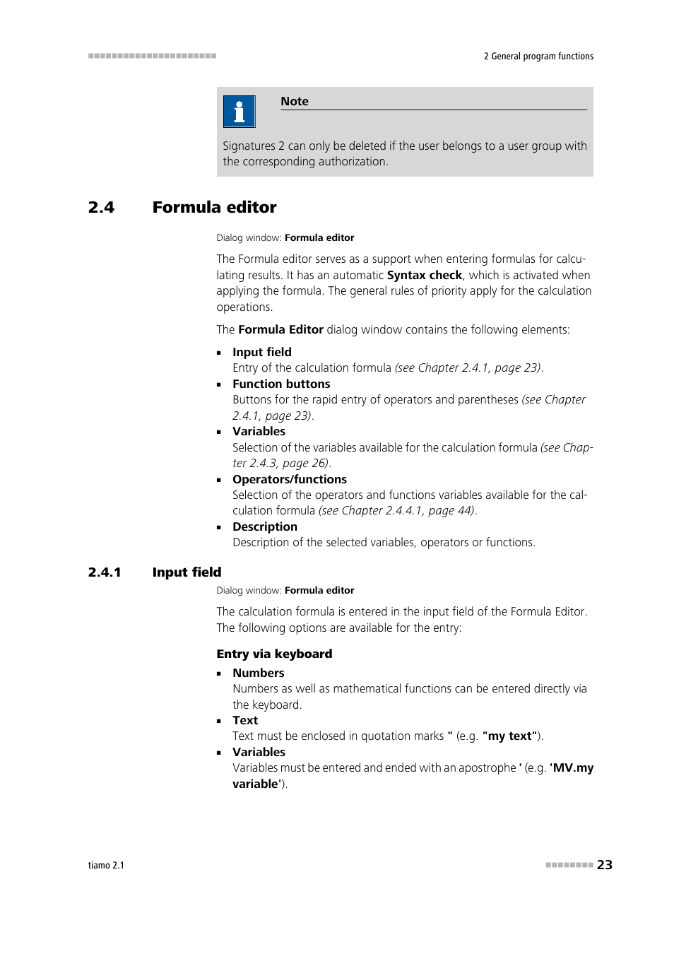 4 formula editor, 1 input field, Formula editor | Input field | Metrohm tiamo 2.1 Manual User Manual | Page 37 / 1532