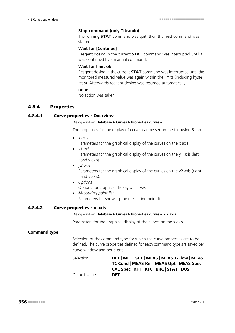 4 properties, 1 curve properties - overview, 2 curve properties - x axis | Properties, X axis | Metrohm tiamo 2.1 Manual User Manual | Page 370 / 1532