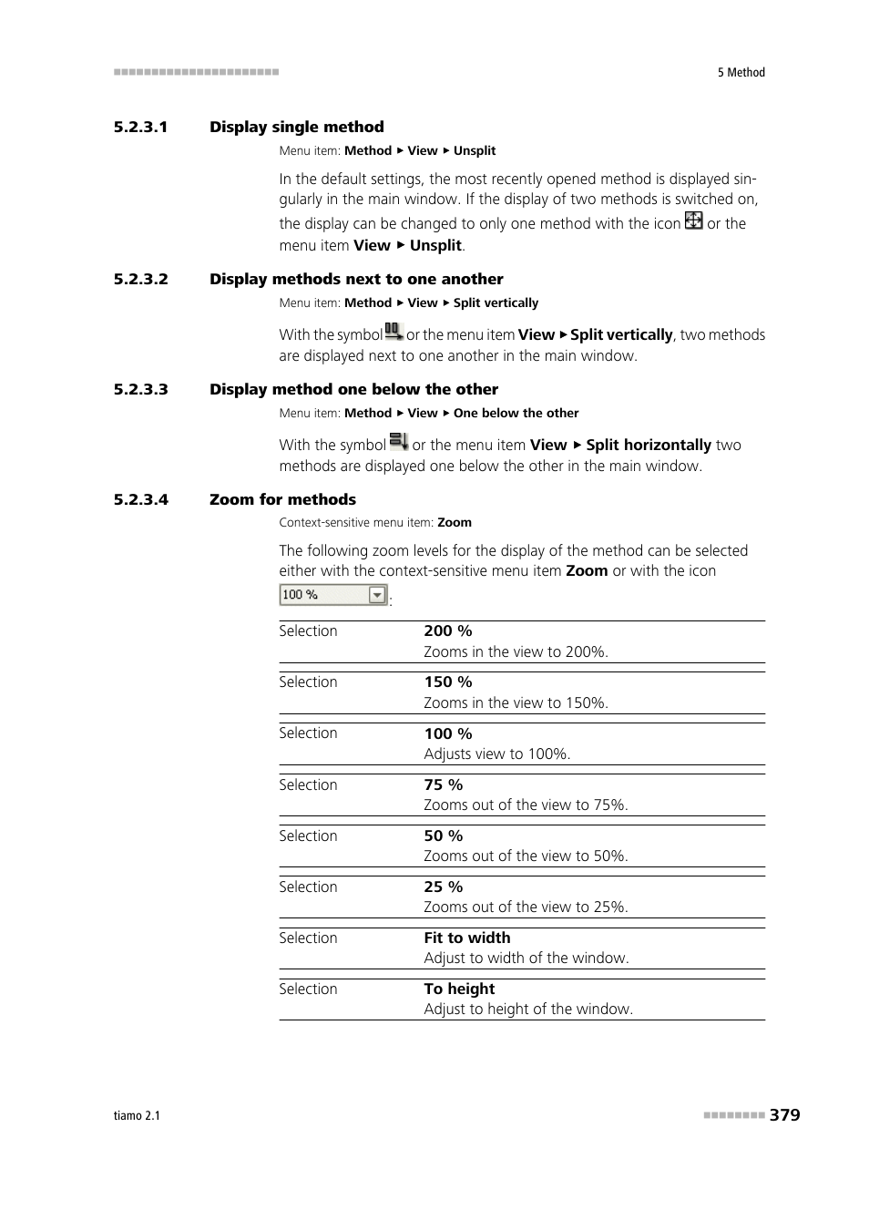 1 display single method, 2 display methods next to one another, 3 display method one below the other | 4 zoom for methods | Metrohm tiamo 2.1 Manual User Manual | Page 393 / 1532