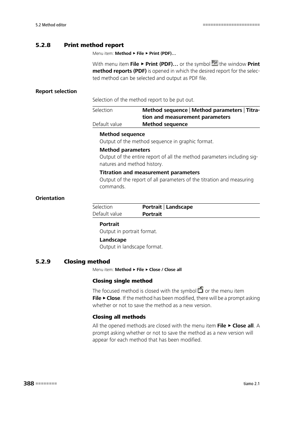 8 print method report, 9 closing method, Print method report | Closing method | Metrohm tiamo 2.1 Manual User Manual | Page 402 / 1532