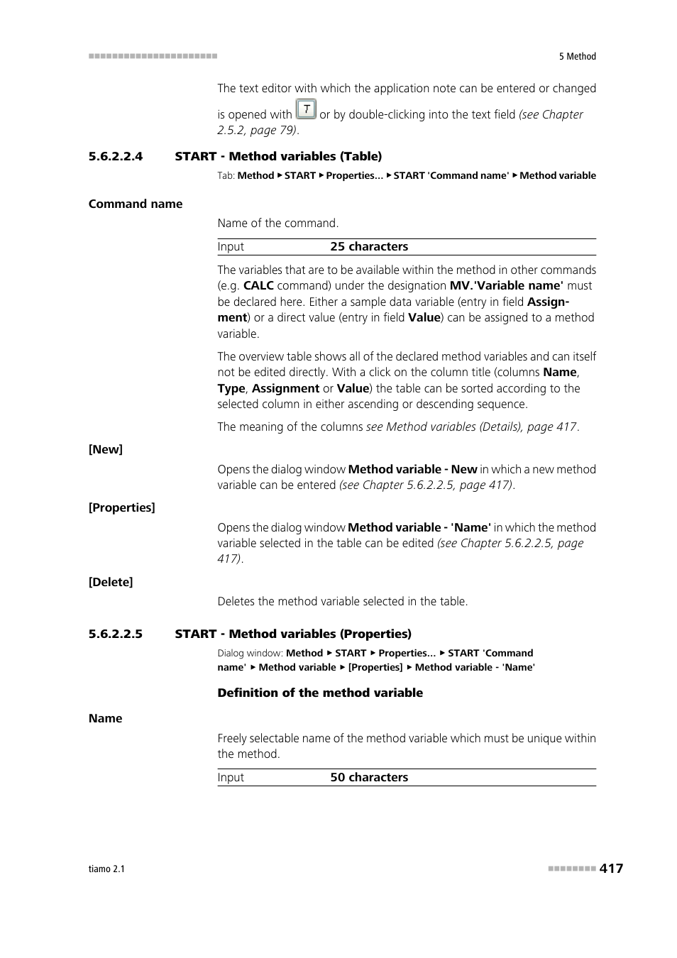 4 start - method variables (table), 5 start - method variables (properties), Method variables | Metrohm tiamo 2.1 Manual User Manual | Page 431 / 1532