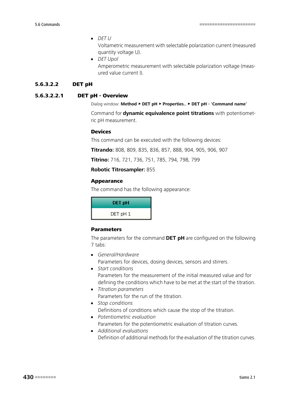 2 det ph, 1 det ph - overview | Metrohm tiamo 2.1 Manual User Manual | Page 444 / 1532