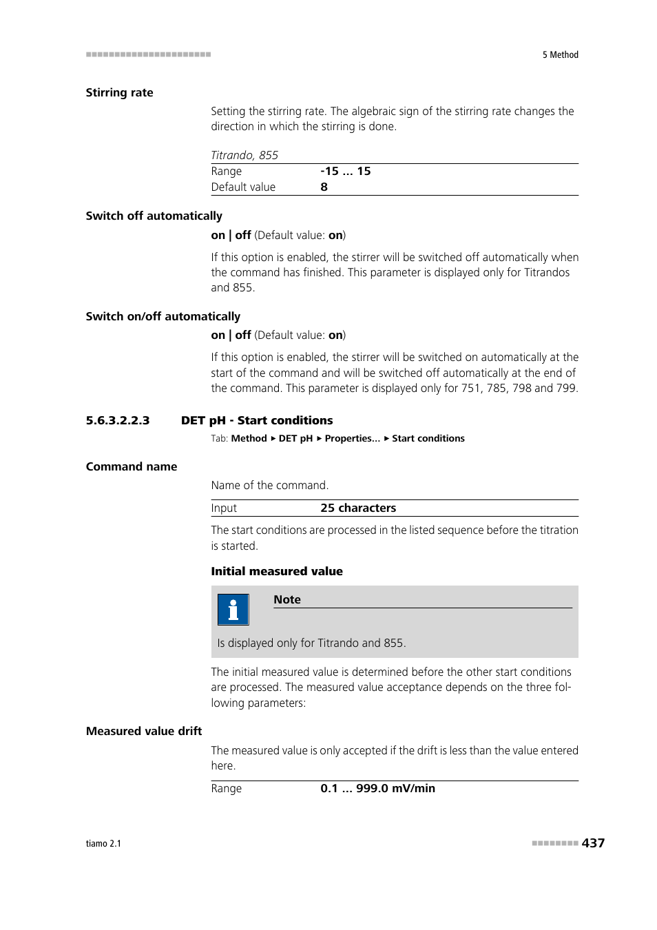 3 det ph - start conditions, Start conditions | Metrohm tiamo 2.1 Manual User Manual | Page 451 / 1532