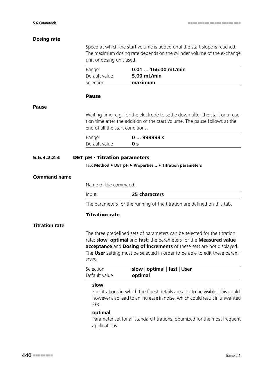 4 det ph - titration parameters, Titration parameters | Metrohm tiamo 2.1 Manual User Manual | Page 454 / 1532