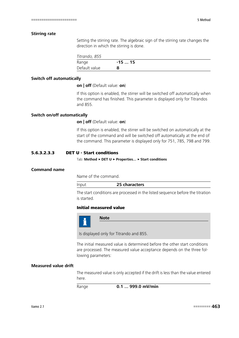 3 det u - start conditions, Start conditions | Metrohm tiamo 2.1 Manual User Manual | Page 477 / 1532