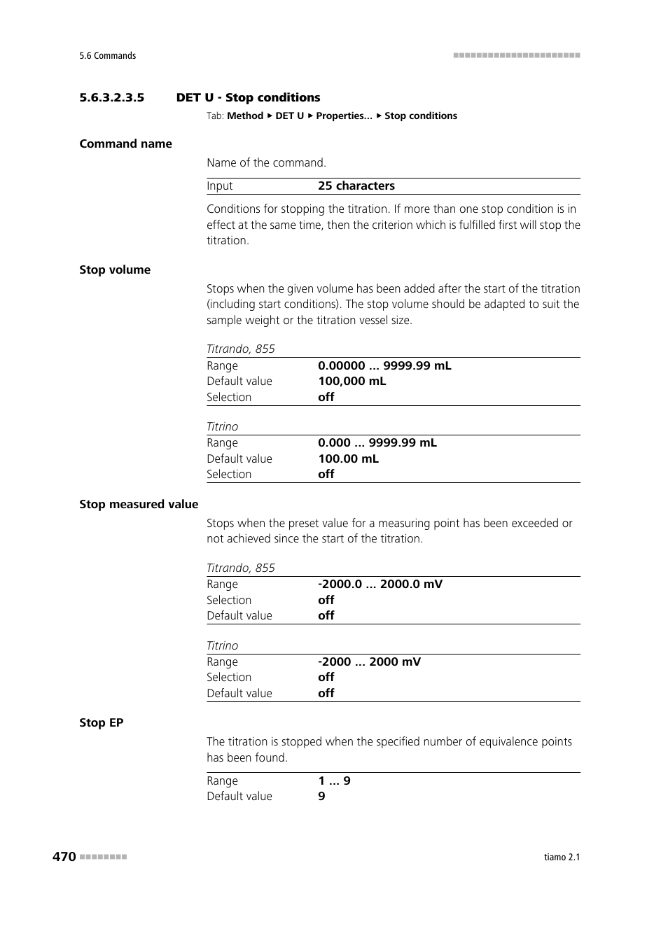 5 det u - stop conditions, Stop conditions | Metrohm tiamo 2.1 Manual User Manual | Page 484 / 1532