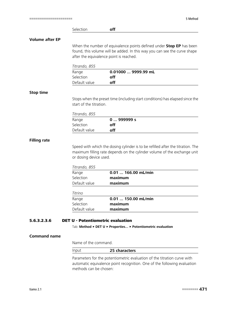 6 det u - potentiometric evaluation, Potentiometric evaluation | Metrohm tiamo 2.1 Manual User Manual | Page 485 / 1532