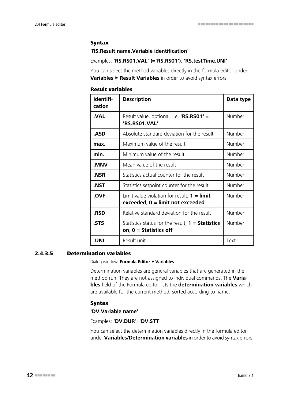 5 determination variables, Determina- tion varia- bles | Metrohm tiamo 2.1 Manual User Manual | Page 56 / 1532