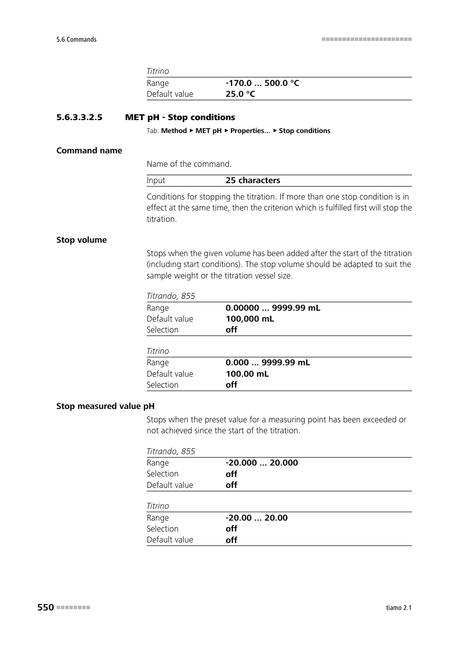 5 met ph - stop conditions, Stop conditions | Metrohm tiamo 2.1 Manual User Manual | Page 564 / 1532