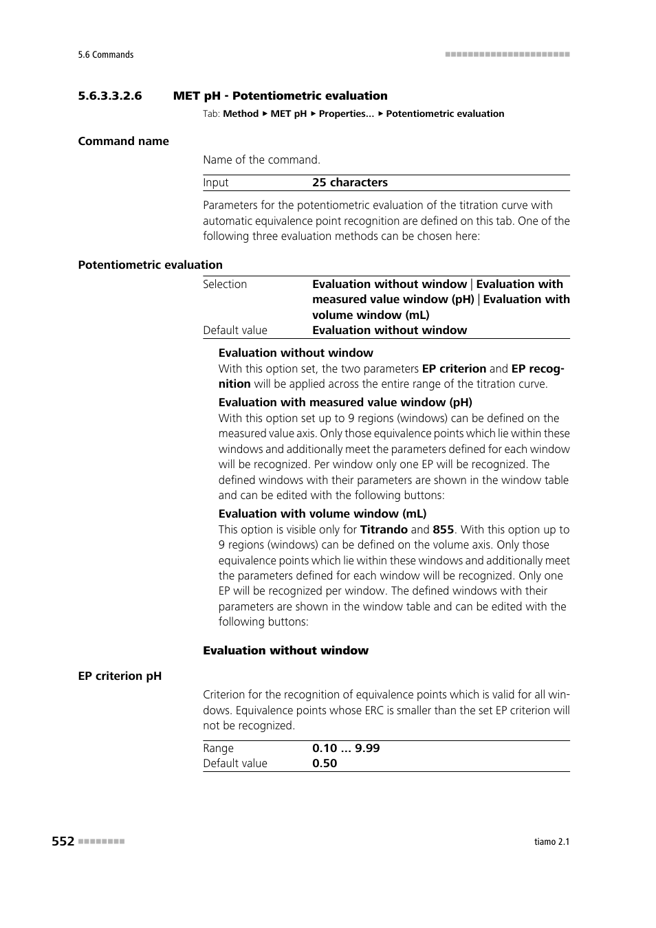6 met ph - potentiometric evaluation, Potentiometric evaluation | Metrohm tiamo 2.1 Manual User Manual | Page 566 / 1532