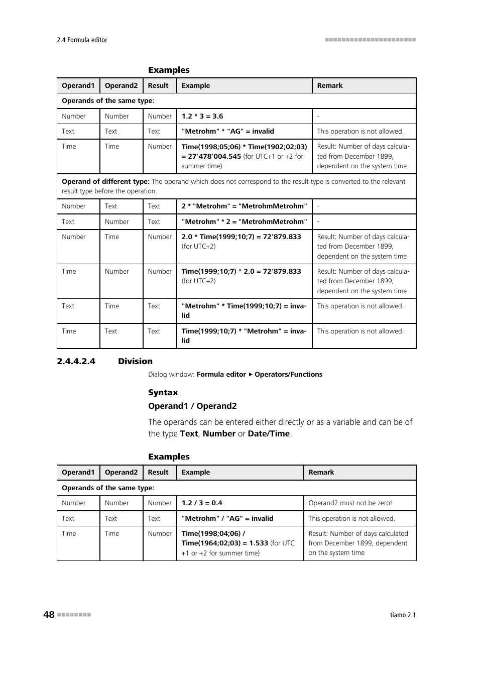 4 division, Division, Division (/) | Metrohm tiamo 2.1 Manual User Manual | Page 62 / 1532