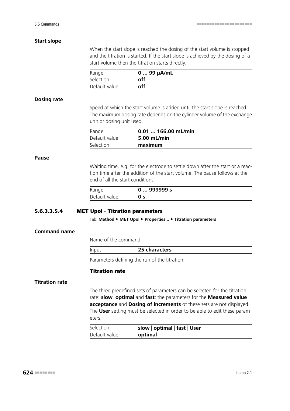 4 met upol - titration parameters, Titration parameters | Metrohm tiamo 2.1 Manual User Manual | Page 638 / 1532