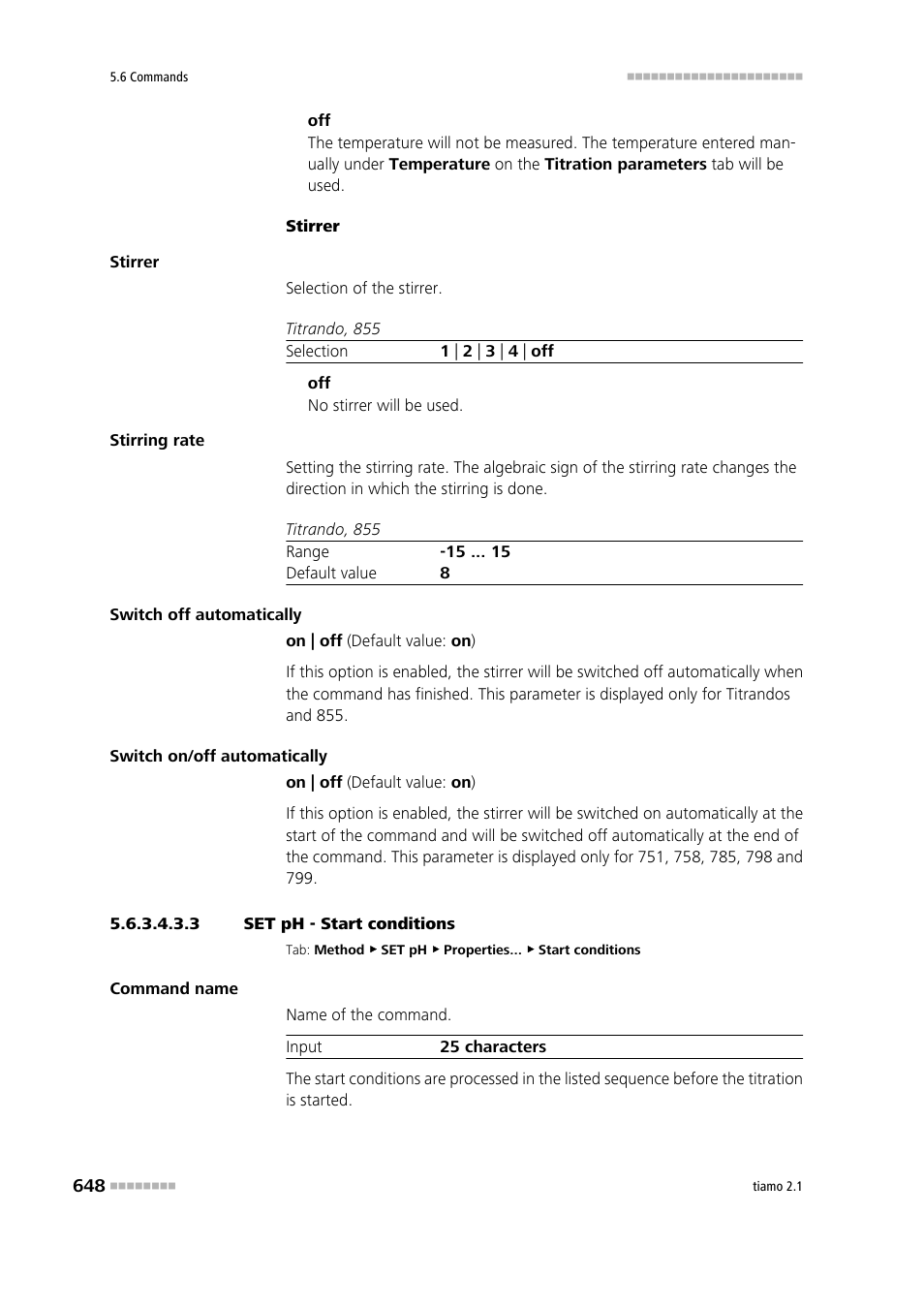 3 set ph - start conditions, Start conditions | Metrohm tiamo 2.1 Manual User Manual | Page 662 / 1532