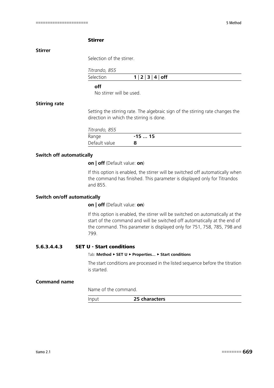 3 set u - start conditions, Start conditions | Metrohm tiamo 2.1 Manual User Manual | Page 683 / 1532