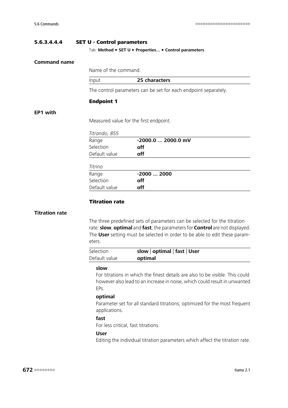 4 set u - control parameters, Control parameters | Metrohm tiamo 2.1 Manual User Manual | Page 686 / 1532