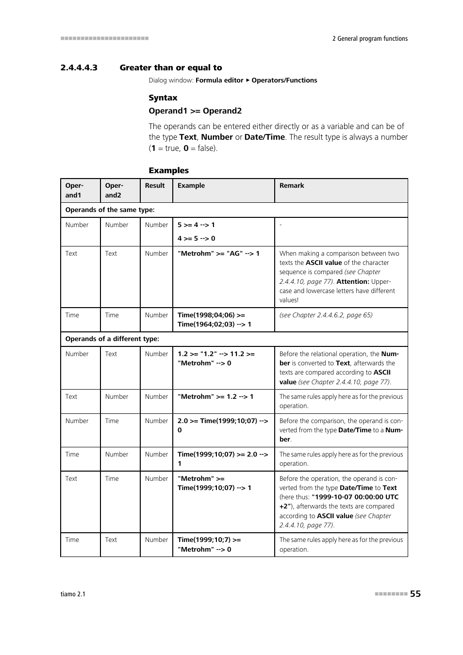 3 greater than or equal to, Greater than or equal to, Greater than or equal to (>=) | Metrohm tiamo 2.1 Manual User Manual | Page 69 / 1532