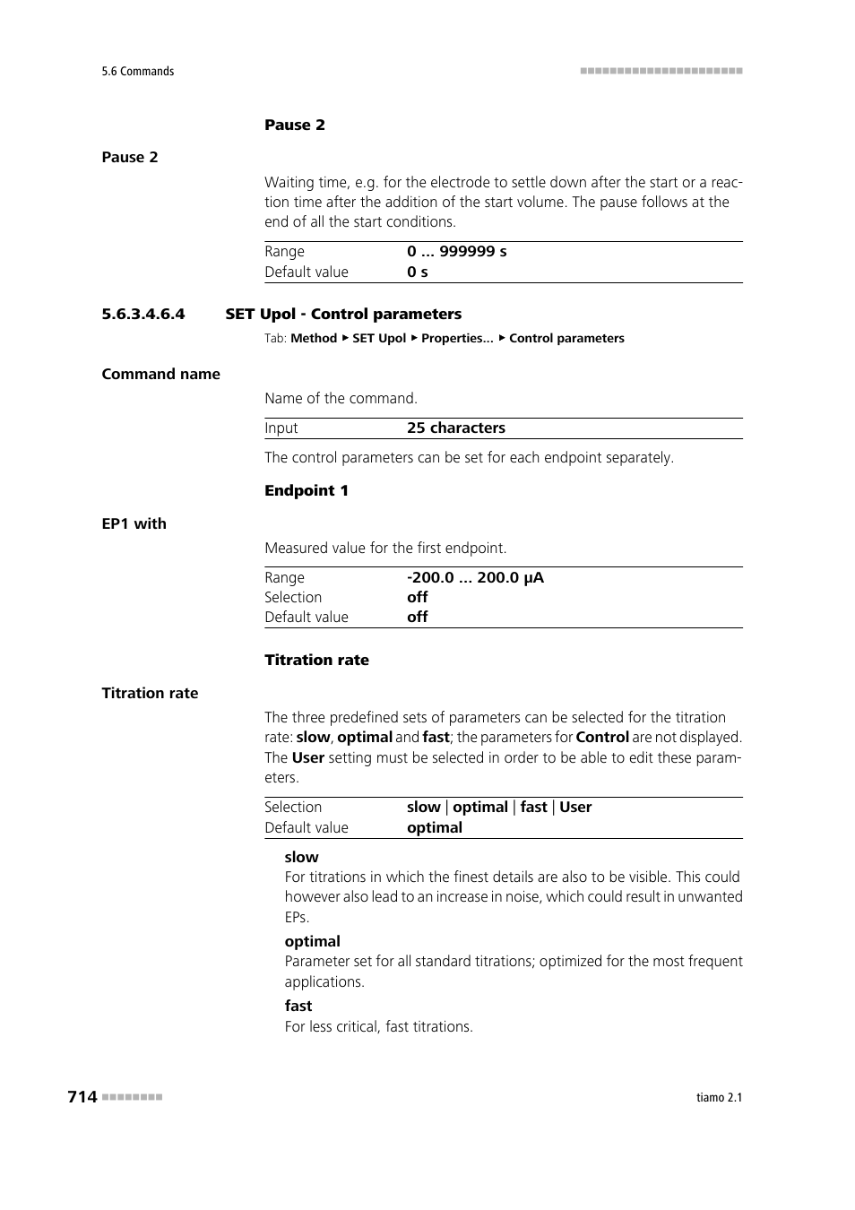 4 set upol - control parameters, Control parameters | Metrohm tiamo 2.1 Manual User Manual | Page 728 / 1532