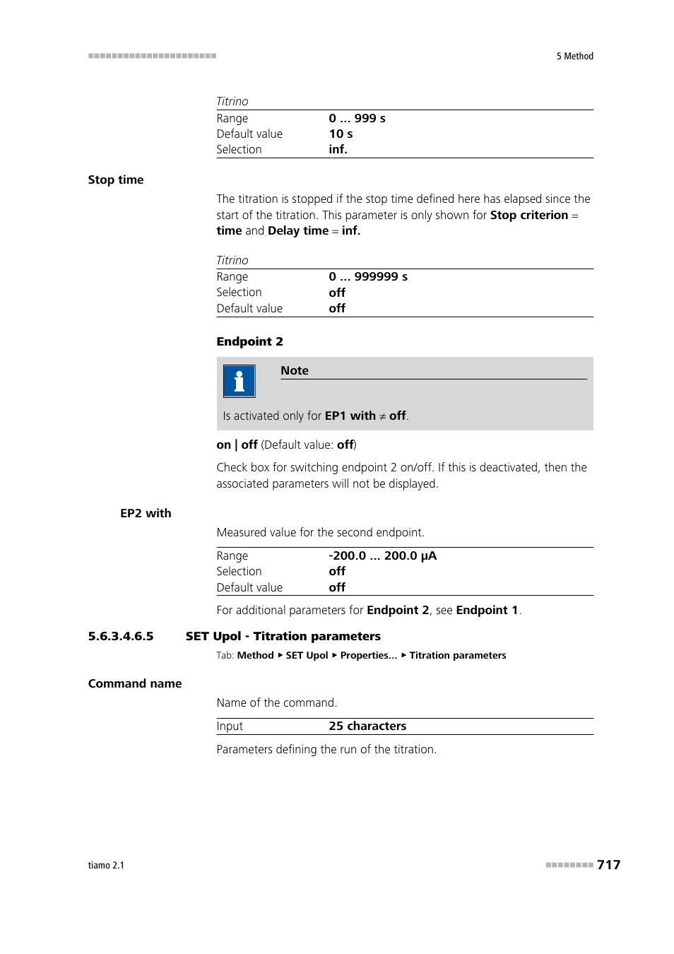 5 set upol - titration parameters, Titration parameters | Metrohm tiamo 2.1 Manual User Manual | Page 731 / 1532