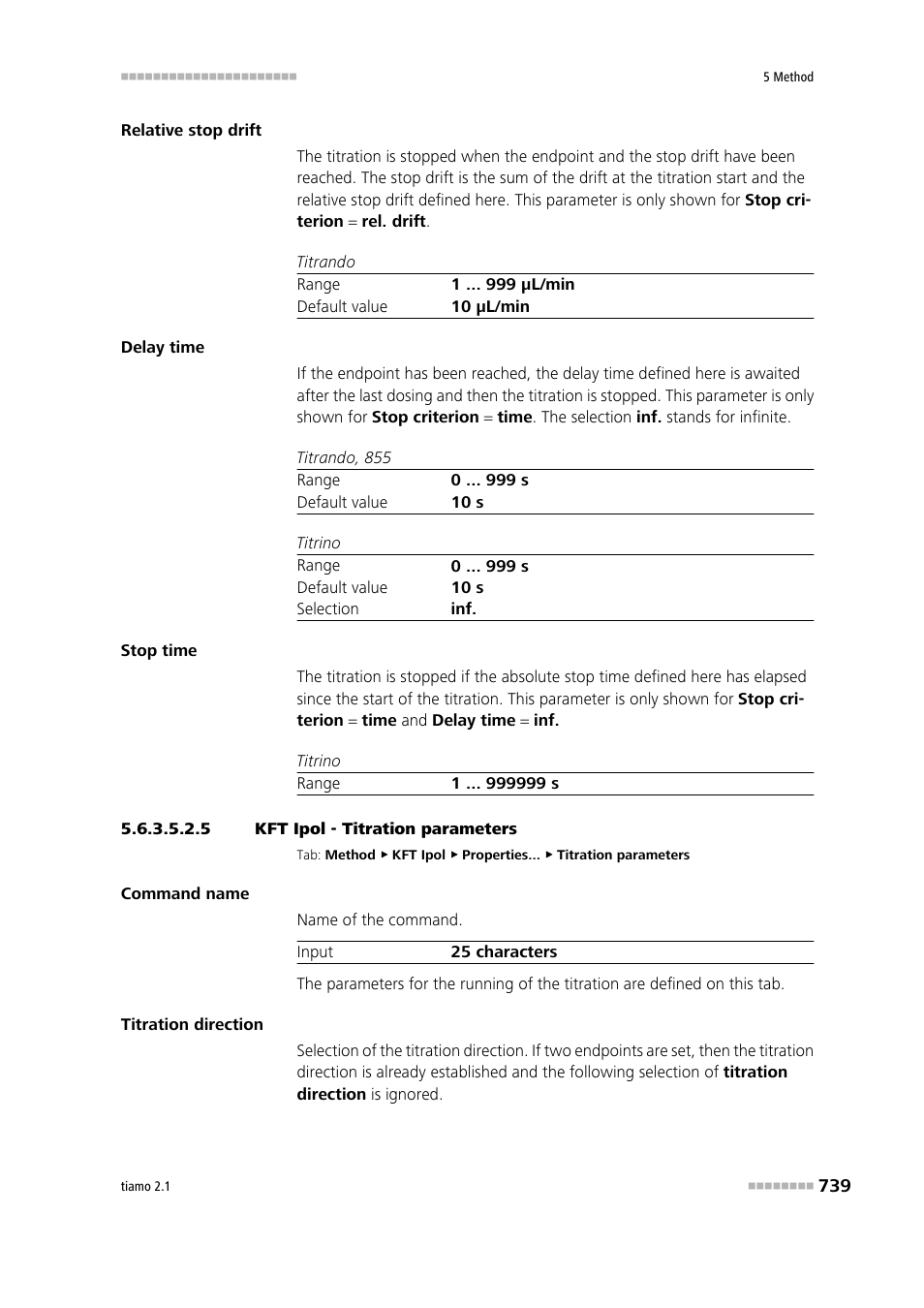 5 kft ipol - titration parameters, Titration parameters | Metrohm tiamo 2.1 Manual User Manual | Page 753 / 1532