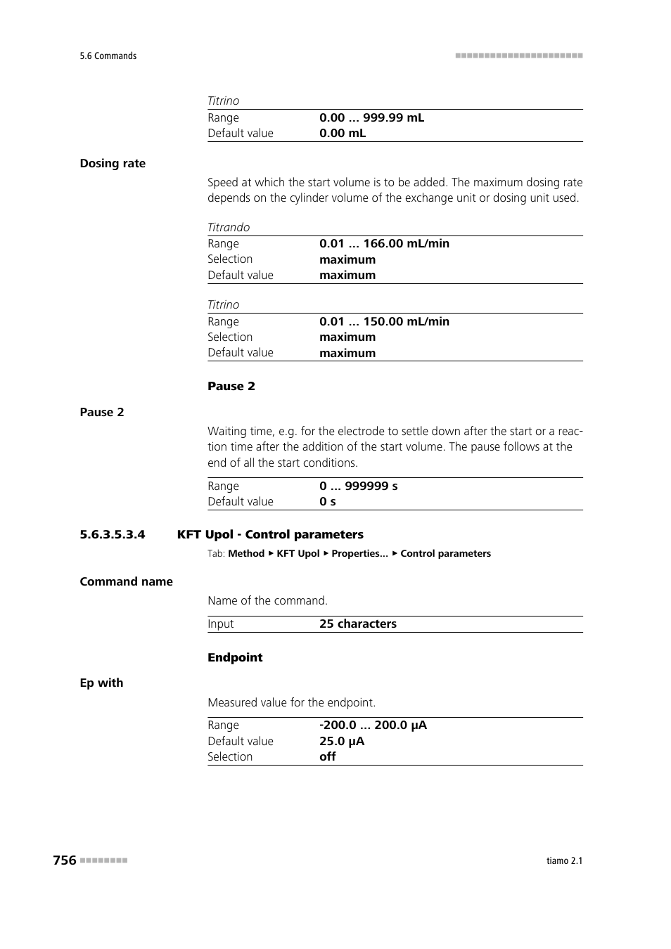 4 kft upol - control parameters, Control parameters | Metrohm tiamo 2.1 Manual User Manual | Page 770 / 1532