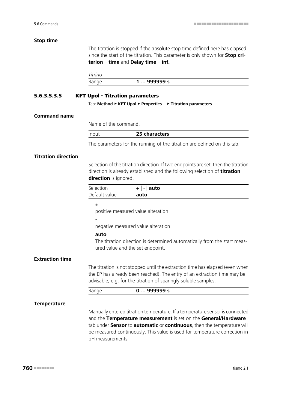 5 kft upol - titration parameters, Titration parameters | Metrohm tiamo 2.1 Manual User Manual | Page 774 / 1532