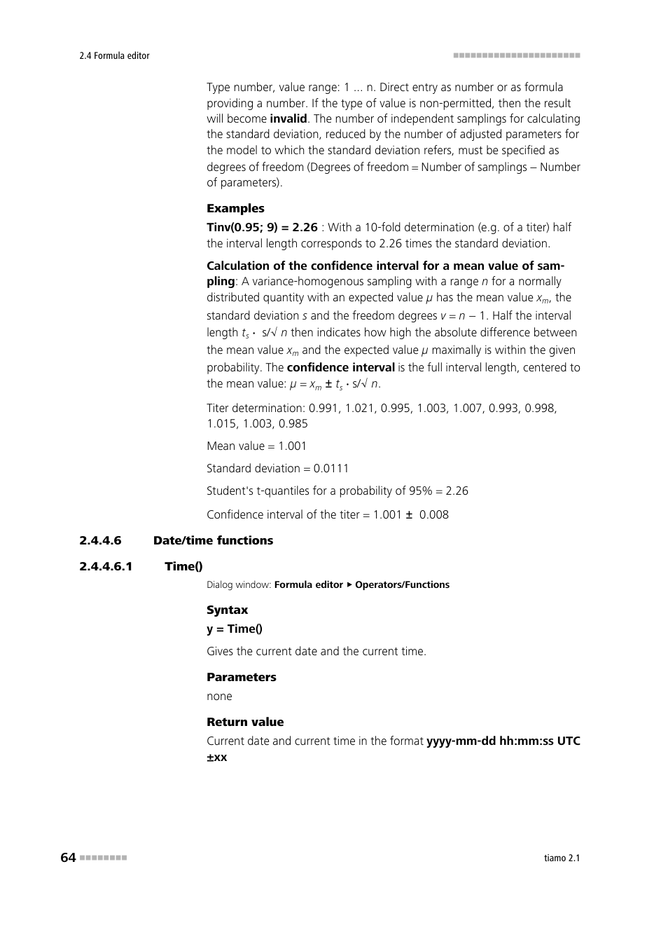 6 date/time functions, 1 time(), Time() | Metrohm tiamo 2.1 Manual User Manual | Page 78 / 1532