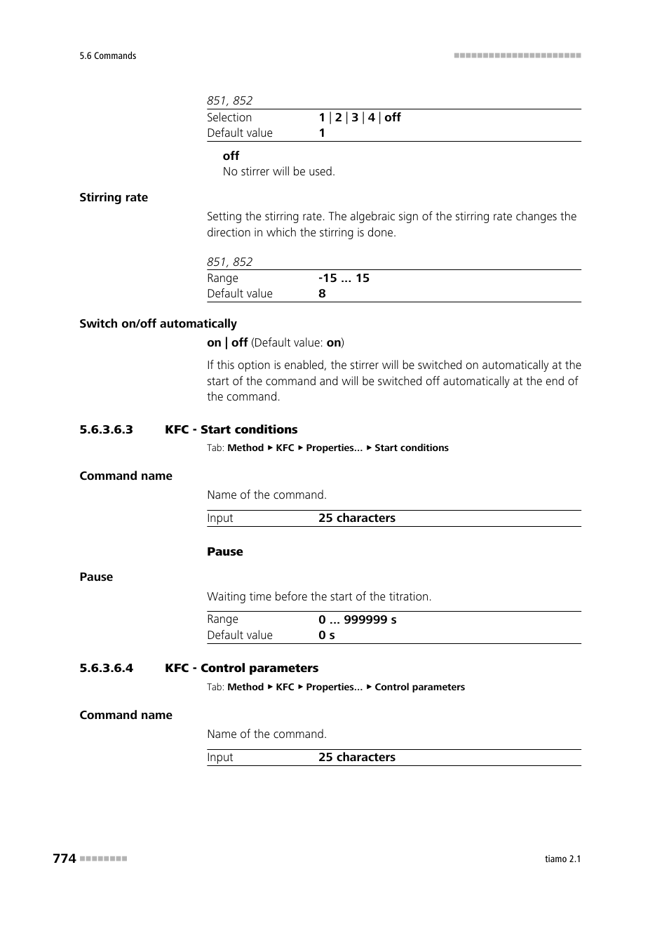 3 kfc - start conditions, 4 kfc - control parameters, Start conditions | Control parameters | Metrohm tiamo 2.1 Manual User Manual | Page 788 / 1532