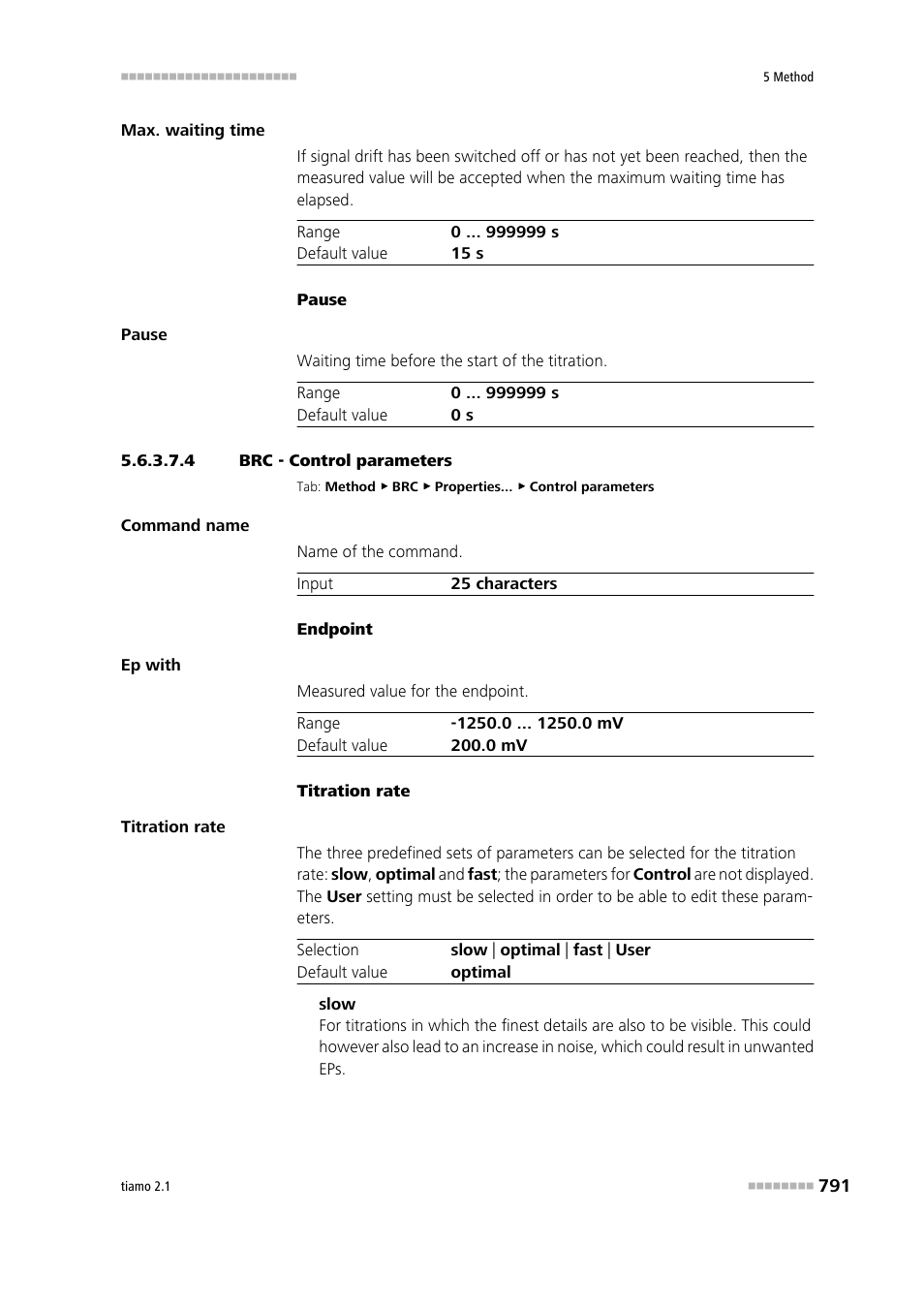 4 brc - control parameters, Control parameters | Metrohm tiamo 2.1 Manual User Manual | Page 805 / 1532