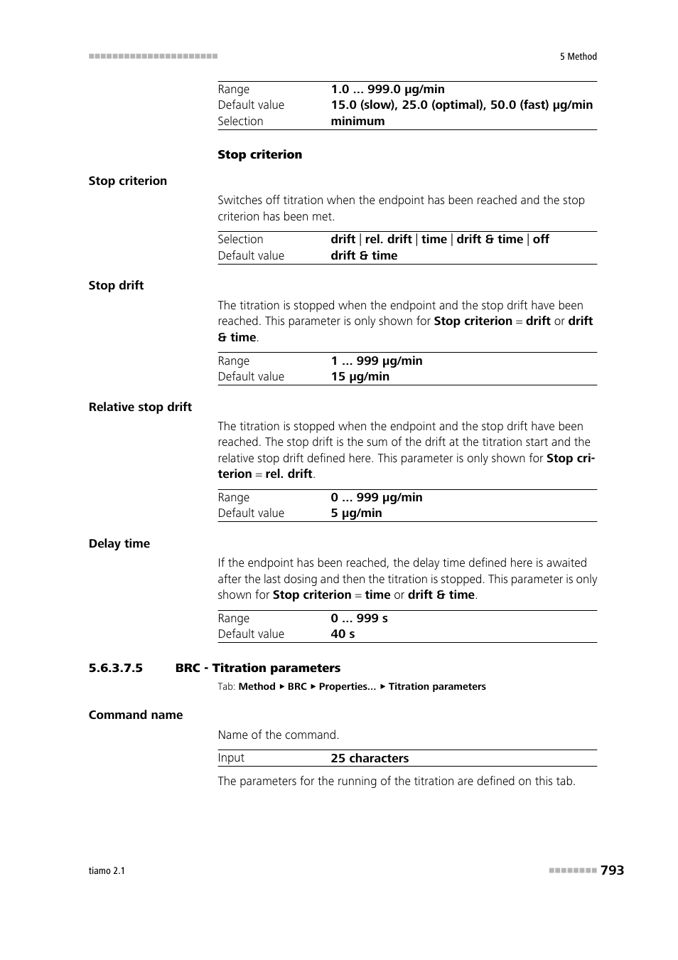 5 brc - titration parameters, Titration parameters | Metrohm tiamo 2.1 Manual User Manual | Page 807 / 1532