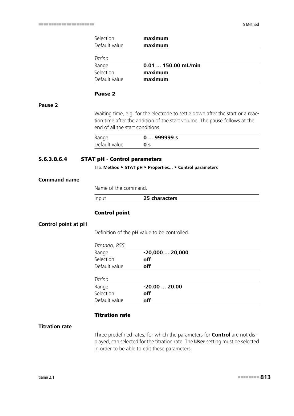 4 stat ph - control parameters, Control parameters | Metrohm tiamo 2.1 Manual User Manual | Page 827 / 1532