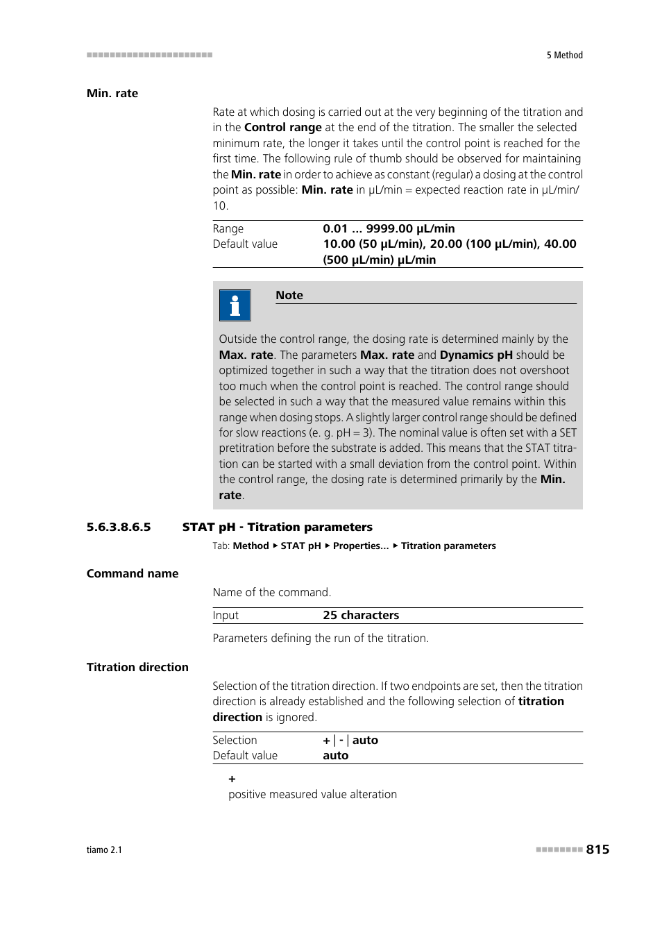 5 stat ph - titration parameters, Titration parameters | Metrohm tiamo 2.1 Manual User Manual | Page 829 / 1532