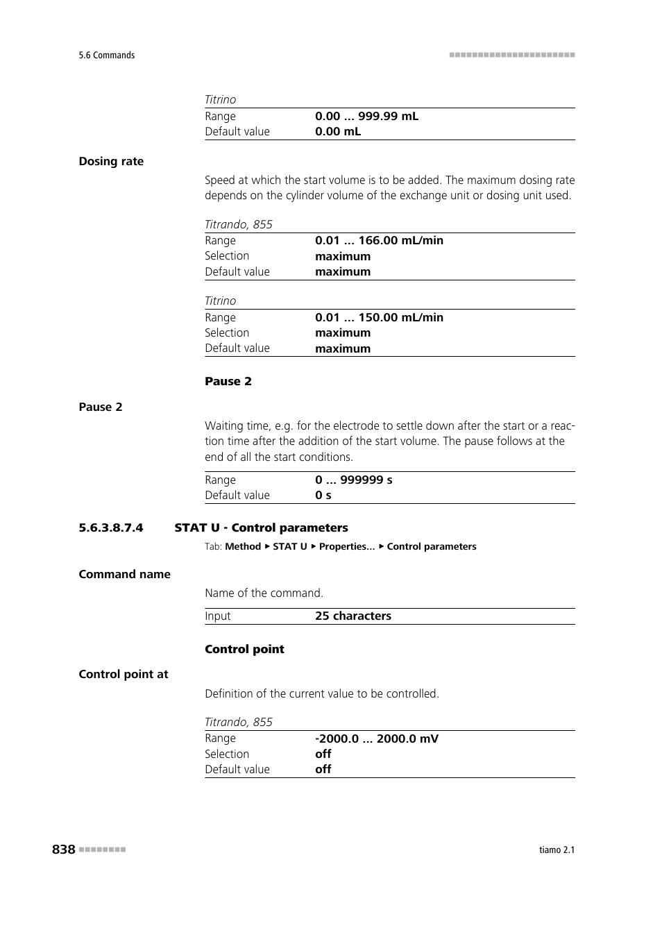4 stat u - control parameters, Control parameters | Metrohm tiamo 2.1 Manual User Manual | Page 852 / 1532