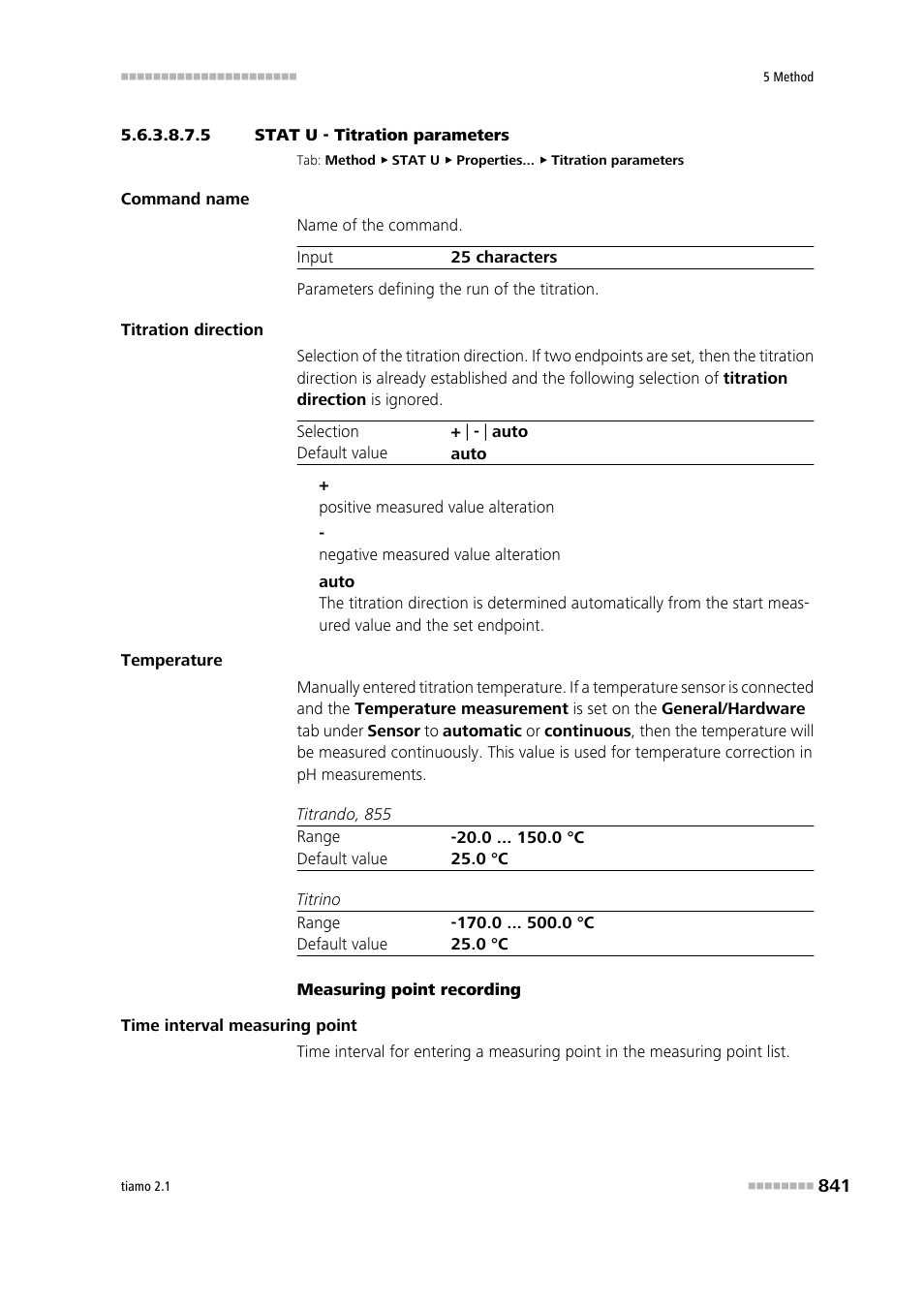 5 stat u - titration parameters, Titration parameters | Metrohm tiamo 2.1 Manual User Manual | Page 855 / 1532