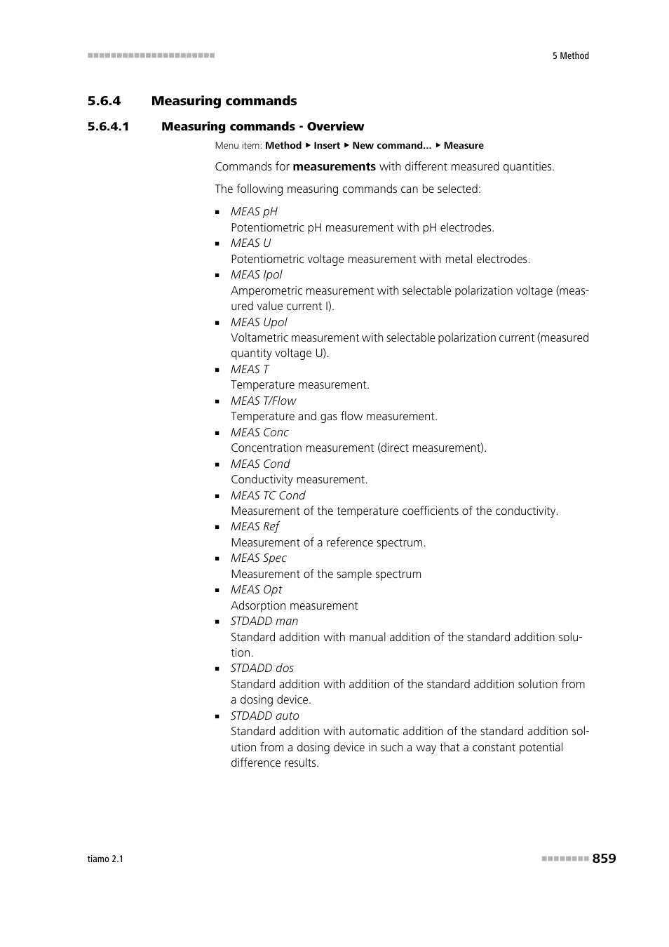 4 measuring commands, 1 measuring commands - overview, Measuring commands | Meas , stdadd, Meas | Metrohm tiamo 2.1 Manual User Manual | Page 873 / 1532