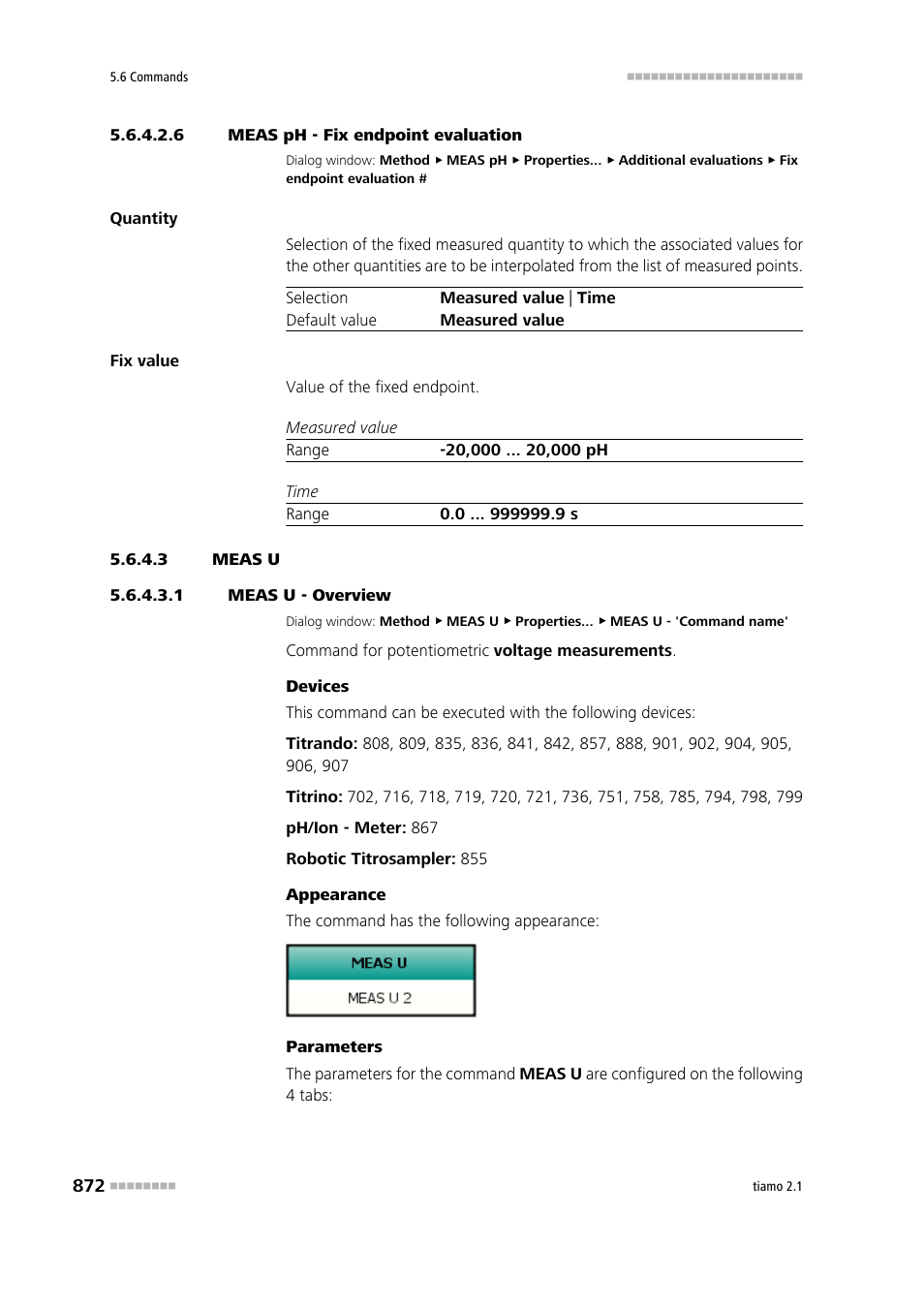 6 meas ph - fix endpoint evaluation, 3 meas u, 1 meas u - overview | Meas u | Metrohm tiamo 2.1 Manual User Manual | Page 886 / 1532