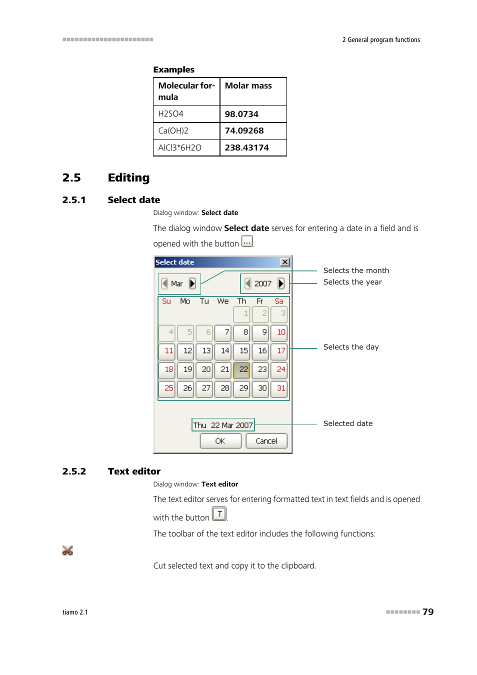 5 editing, 1 select date, 2 text editor | Editing, Select date, Text editor | Metrohm tiamo 2.1 Manual User Manual | Page 93 / 1532