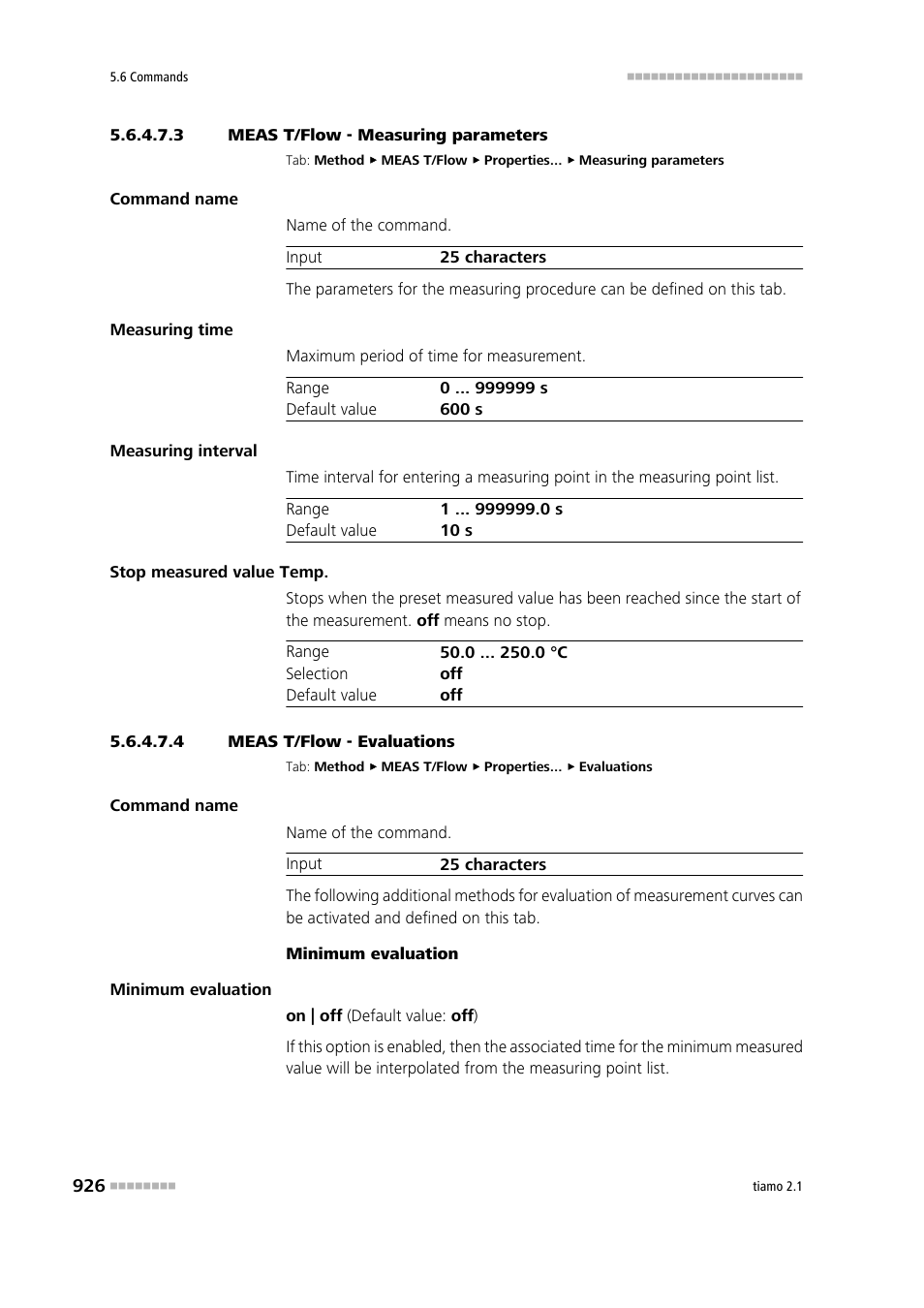 3 meas t/flow - measuring parameters, 4 meas t/flow - evaluations, Measuring parameters | Evaluation | Metrohm tiamo 2.1 Manual User Manual | Page 940 / 1532