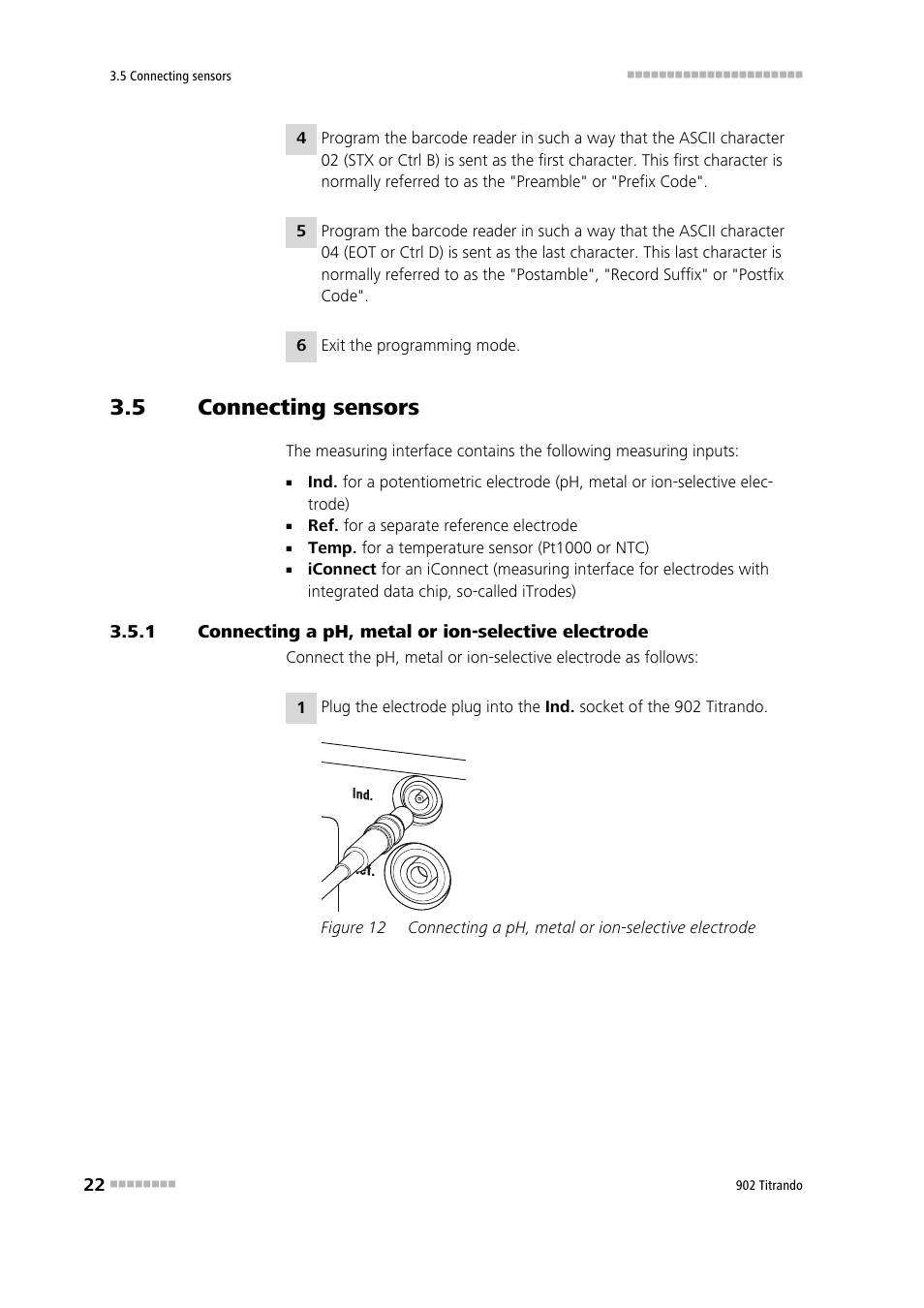 5 connecting sensors, Connecting sensors, Connecting a ph, metal or ion-selective electrode | Figure 12 | Metrohm 902 Titrando User Manual | Page 30 / 52