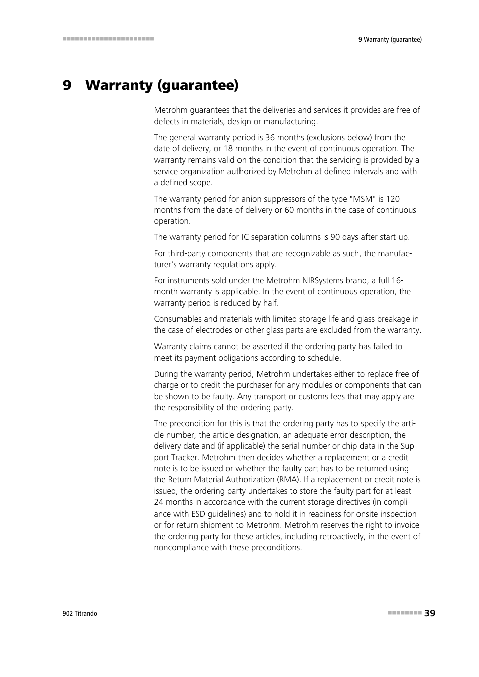 9 warranty (guarantee) | Metrohm 902 Titrando User Manual | Page 47 / 52