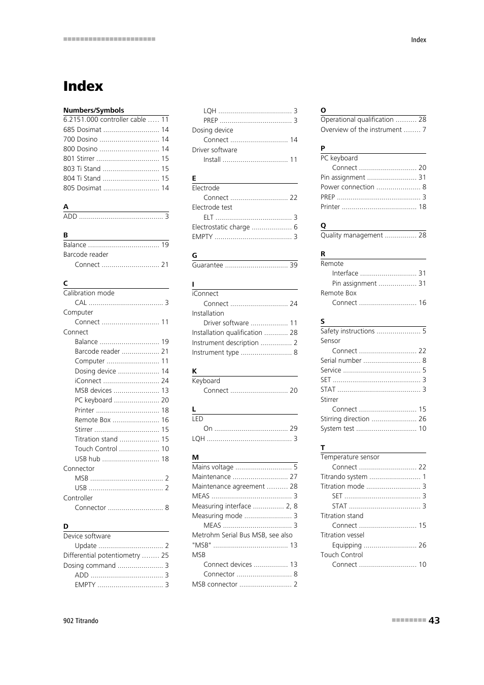 Index | Metrohm 902 Titrando User Manual | Page 51 / 52